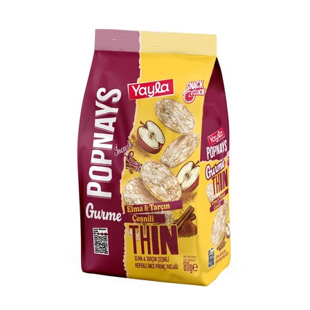 Yayla Popnays Gurme Elma ve Tarçın Çeşnili Kepekli İnce Pirinç Patlağı 80 g x3