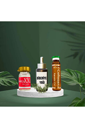 Saç Bakım Seti Hızlı Sonuç Serum, Collegen Keratin Serum ve Biberiye Yağı