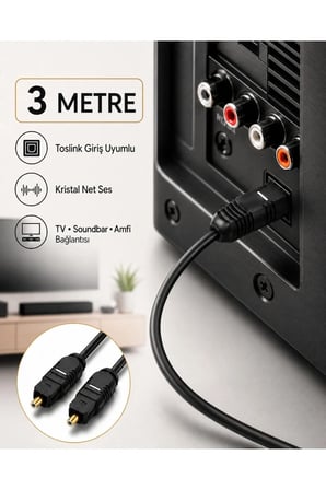 3 METRE Optik Ses Kablosu Toslink Dijital Fiber Ev Sinema Soundbar Uyumlu Siyah Altın Kaplama Uçlu Kristal Netliğinde Parazitsiz Sinyal İletimi Çevresel Surround Akustik Ses Sistemi Bağlantı Kablosu