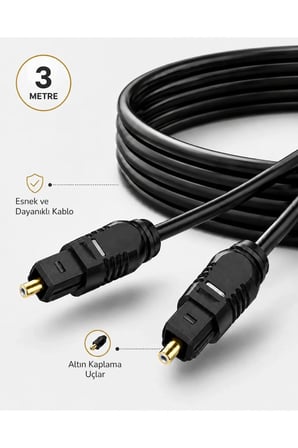 3 METRE Optik Ses Kablosu Toslink Dijital Fiber Ev Sinema Soundbar Uyumlu Siyah Altın Kaplama Uçlu Kristal Netliğinde Parazitsiz Sinyal İletimi Çevresel Surround Akustik Ses Sistemi Bağlantı Kablosu