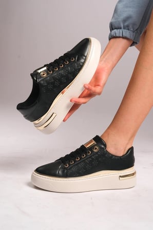 Altın Detaylı siyah Kadın Sneaker - Kalın Tabanlı ve Modern Tasarım Trend Spor Ayakkabı Siyah / 36