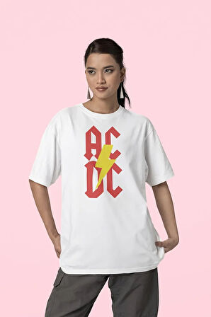 AC DC Müzik Grubu Baskılı Unisex Tişört, Oversize Rock Metal Müzik Tişört