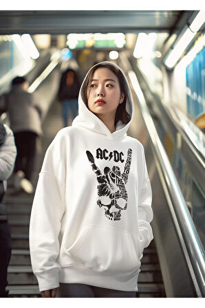 Ac Dc Tasarım Baskılı Unisex Oversize Rock In Roll Hoodie