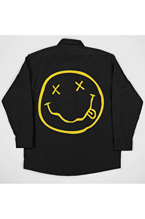 Nirvana Müzik Grubu Baskılı Unisex Gülen Surat Cepli Gömlek