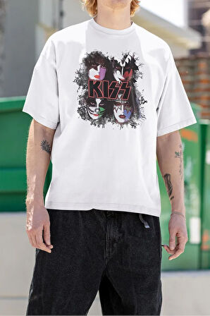 Kiss Rock Metal Müzik Grubu Baskılı Unisex Tişört, Oversize Tişört