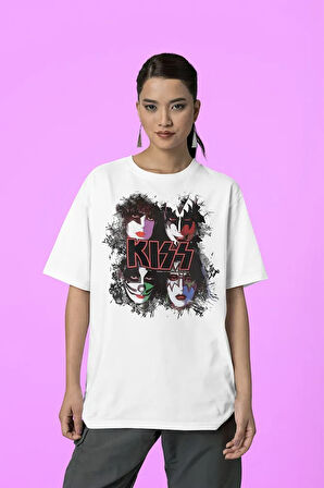 Kiss Rock Metal Müzik Grubu Baskılı Unisex Tişört, Oversize Tişört