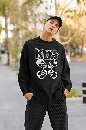 Kiss Rock Metal Müzik Grubu Baskılı Unisex Oversize Sweatshirt