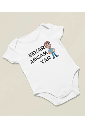 Bekar Amcam Var Yazılı Pamuklu Yumuşak Unisex Çıtçıtlı Body Zıbın