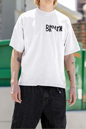 Oversize Broken Yazılı Unisex Tişört