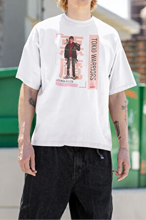 Tokyo Warriors Demon Killer Baskılı Unisex Tişört, Oversize Anime Karakter Tişört