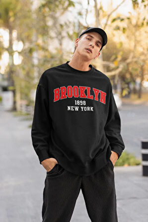 Brooklyn 1898 New York Yazılı Unisex Oversize Sweatshirt