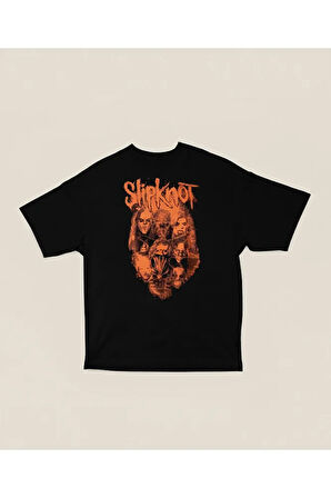 Oversize Slipknot Müzik Grubu Baskılı Unisex Rock Metal Tişört