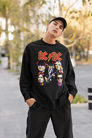 Rock Metal Müzik Grubu Üyeleri Baskılı Unisex Oversize AC DC Sweatshirt