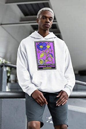 Tasarım Çiçek Baskılı Unisex Oversize Hoodie