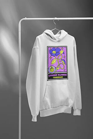 Tasarım Çiçek Baskılı Unisex Oversize Hoodie