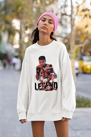 Muhammed Alli Cllay Baskılı Unisex Oversize Efsane Boksör Sweatshirt