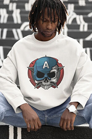 Kaptan Amerika Baskılı Unisex Oversize Marvel Sweatshirt