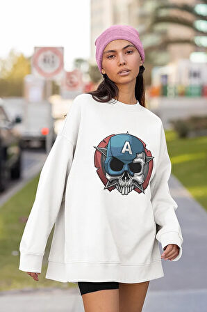 Kaptan Amerika Baskılı Unisex Oversize Marvel Sweatshirt