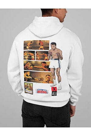 Tasarım Muhammed Alii Clay Baskılı Unisex Oversize Efsane Boksör Hoodie