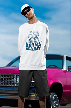 Karma Is A Cat Baskılı Unisex Oversize Taylor Swift Sweatshirt