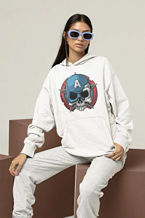 Avengers Kaptan Amerika Baskılı Unisex Oversize Hoodie