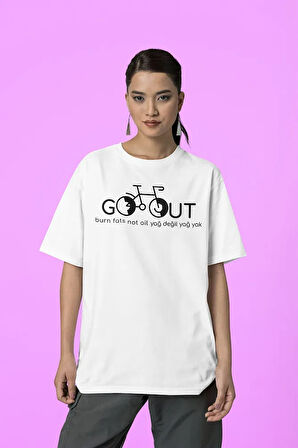 Burns Fat Not Oil Yazılı Unisex Tişört, Oversize Yağ Değil Yağ Yak Yazılı Tişört