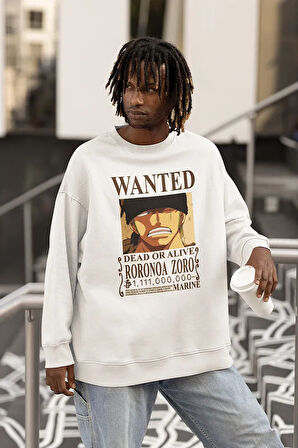 Wanted Roronoa Zoro Baskılı Unisex Oversize Anime Sweatshirt