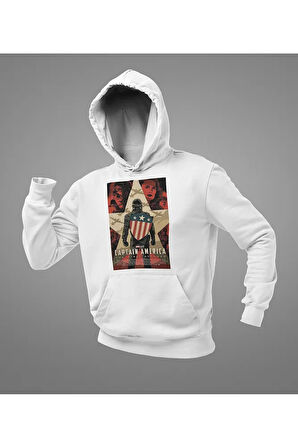 Kaptan Amerika Avengers Karakter Baskılı Unisex Oversize Hoodie