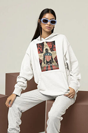 Kaptan Amerika Avengers Karakter Baskılı Unisex Oversize Hoodie