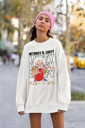 Monkey D. Luffy Baskılı Unisex Oversize Anime Karakter Sweatshirt