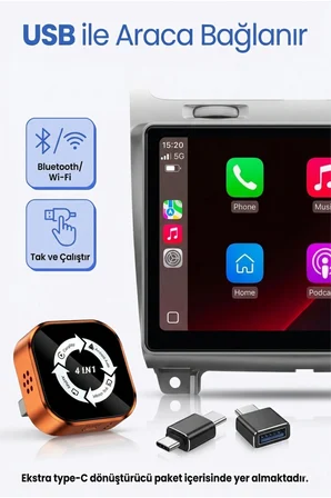 solvis 4'ü 1 Arada Ekran Yansıtmalı Kablosuz CarPlay & Android Auto Dönüştürücü, İOS&Android Uyumlu