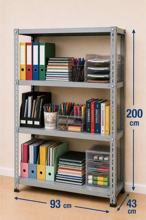 4 Katlı Çelik Raf Sistemi, Depo, Arşiv, Kiler, Dosya, Market, Çiçek, Ayakkabı Rafı – 43x93x200 cm Kalınlık– 0,70 mm