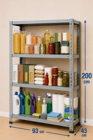 4 Katlı Çelik Raf Sistemi, Depo, Arşiv, Kiler, Dosya, Market, Çiçek, Ayakkabı Rafı – 43x93x200 cm Kalınlık– 0,70 mm