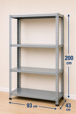 4 Katlı Çelik Raf Sistemi, Depo, Arşiv, Kiler, Dosya, Market, Çiçek, Ayakkabı Rafı – 43x93x200 cm Kalınlık– 0,70 mm