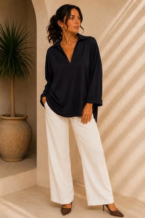 V Yaka Dökümlü Oversize Bluz