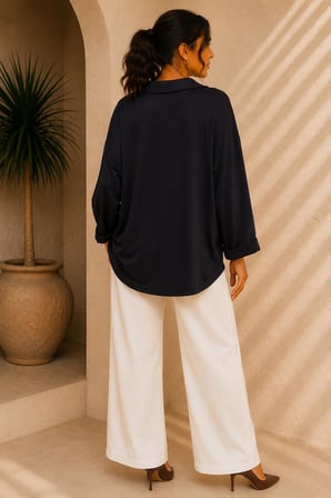 V Yaka Dökümlü Oversize Bluz