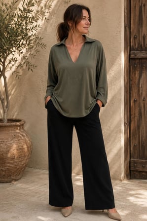 V Yaka Dökümlü Oversize Bluz