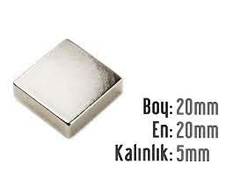 NEODYUM MIKNATIS 20X20X5 MM 5 ADET