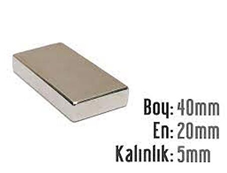 NEODYUM MIKNATIS 40X20X5 MM 5 ADET