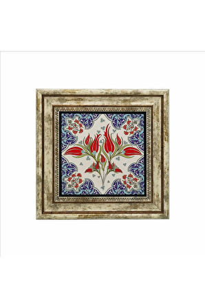 Osmanlı İznik Çini Deseni Baskılı Taş Tablo 25X25