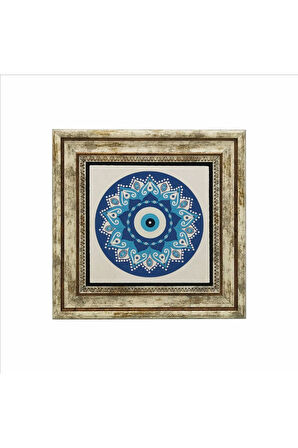 Nazar Boncuklu Desen Baskılı Taş Tablo 25X25