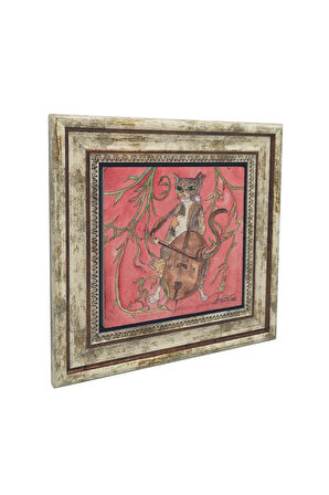 Çello Çalan Kedi Baskılı Taş Tablo 25X25