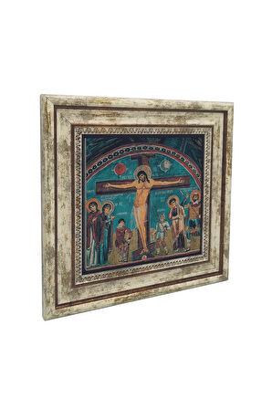 Kapadokya Göreme Karanlık Kilise Freski - İsa Mesih'in Çarmıha Gerilişi Baskılı Taş Tablo 25X25