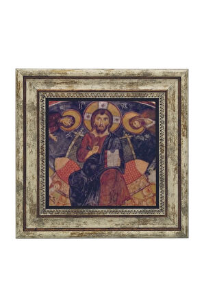 Kapadokya Göreme Karanlık Kilise Freski - Deesis Baskılı Taş Tablo 25X25