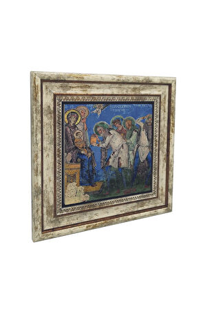Kapadokya Göreme Tokalı Kilise Freski - Müneccim Kralların Tapınması Baskılı Taş Tablo 25X25