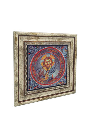 Kapadokya Göreme Karanlık Kilise Freski - Pantokrator İsa Mesih Baskılı Taş Tablo 25X25
