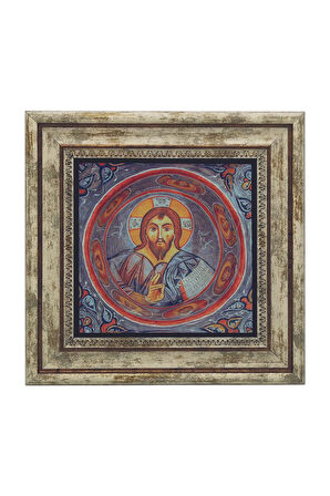 Kapadokya Göreme Karanlık Kilise Freski - Pantokrator İsa Mesih Baskılı Taş Tablo 25X25