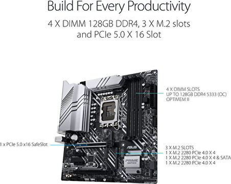 Asus PRIME Z690M-PLUS D4 Intel LGA1700 DDR4 Micro ATX Anakart - OUTLET