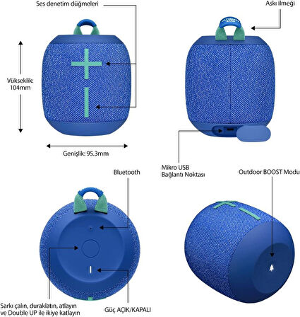 Ultimate Ears Wonderboom 2 Mavi Bluetooth Hoparlör Teşhir