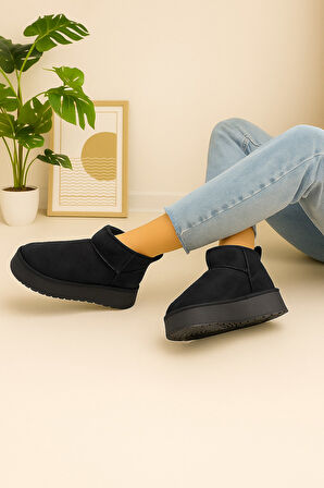 Günlük Kadın Bot Kalın Taban Ultra Mini Süet Bot Kışlık Bootie 400U